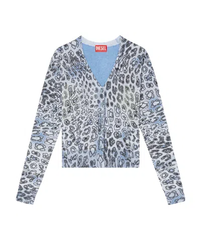 Diesel Leopard Print Cardigan In Blue