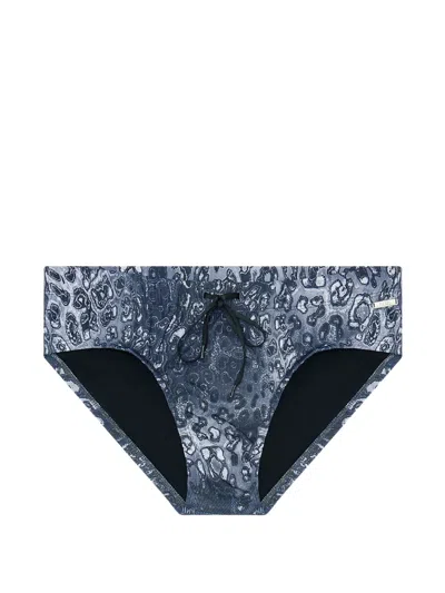 Diesel Leopard-print Drawstring Swim Briefs In Blue