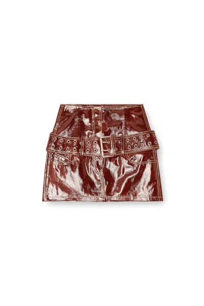 Diesel L-evant Sheepskin Leather Skirt In Brown