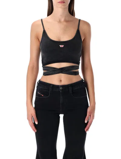 DIESEL DIESEL WASHED BLACK WRAP-TIE JERSEY TOP