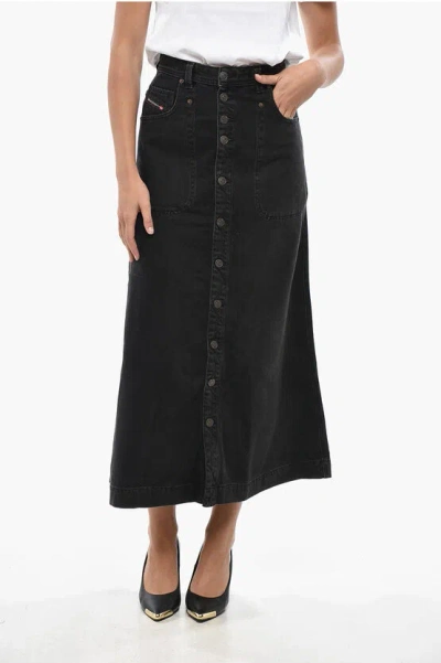 Diesel Library Denim Albus Skirt With Front Buttoning In Black