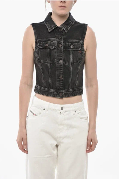 Diesel Library Sleeveless Denim Jacket De-slimmy-sm In Black