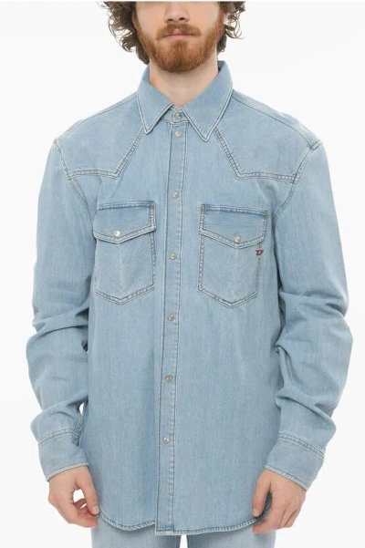 Diesel Library Snap Button Ocean Denim Shirt In Blue