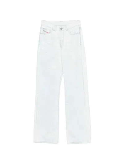Diesel Light Blue Cotton Trousers In White