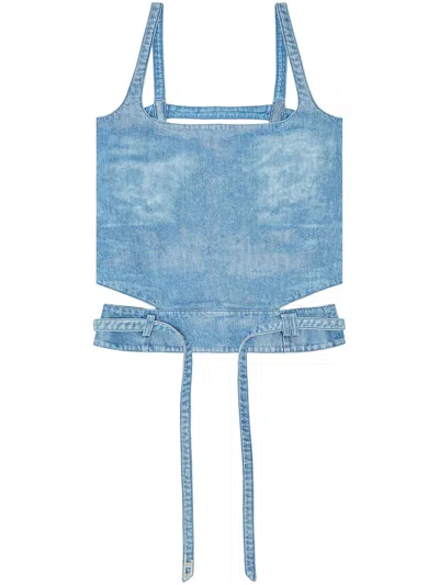 Diesel Light Blue Denim Crop Top With Square Neckline