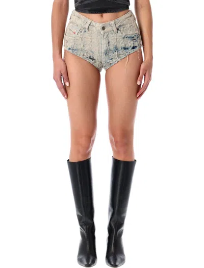DIESEL DIESEL LIGHT BLUE DISTRESSED DENIM SHORTS