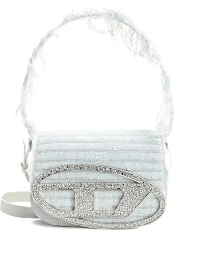 Diesel Light Blue Frayed Crystal Bag In Green