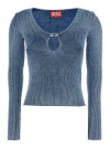 Diesel Light-blue M-teri Ribbed Top In Cotton In Blue