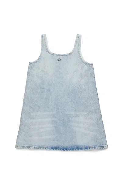 Diesel Kids' Light Denim Dress With Microstones In Blue