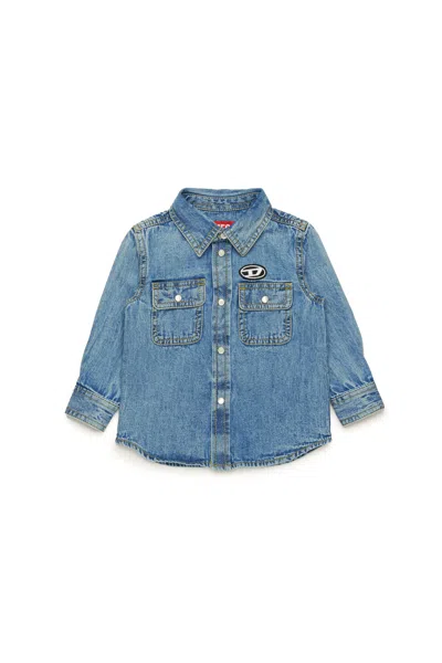 Diesel Light Denim Shirt Branded With Oval D Logo In Blue