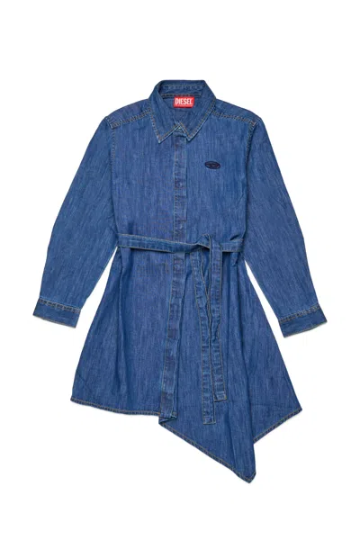 Diesel Kids' Asymmetric Long-sleeve Dress In Blue
