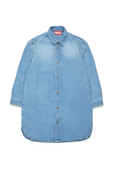 DIESEL LIGHT DENIM SHIRT DRESS WITH MAXI PATCH