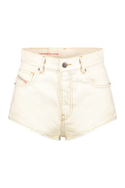 Diesel Light Denim Shorts With High Waist In Neutral