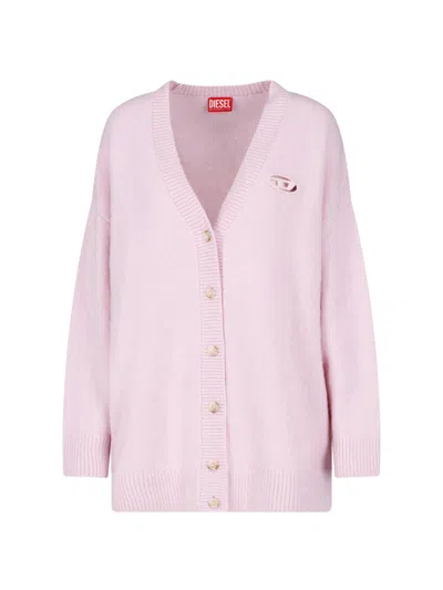 Diesel Light Pink Button-front Cardigan With Cut-out Logo Detail