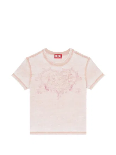 Diesel Light Pink Graphic Crew Neck T-shirt