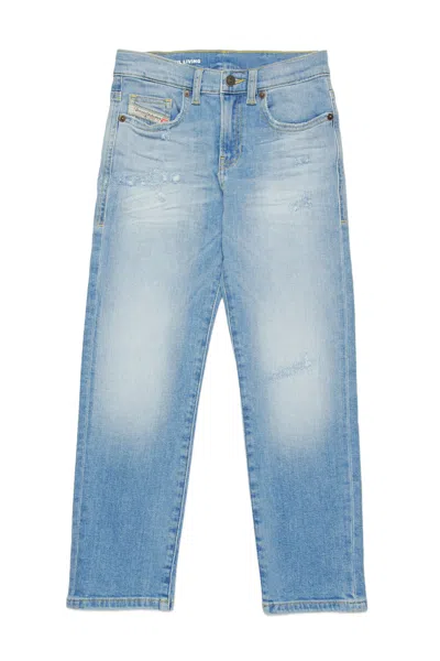 Diesel Kids' Light Straight Jeans With Abrasions In Blue