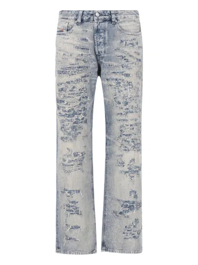 Diesel Light Wash Distressed Straight-leg Jeans In Blue