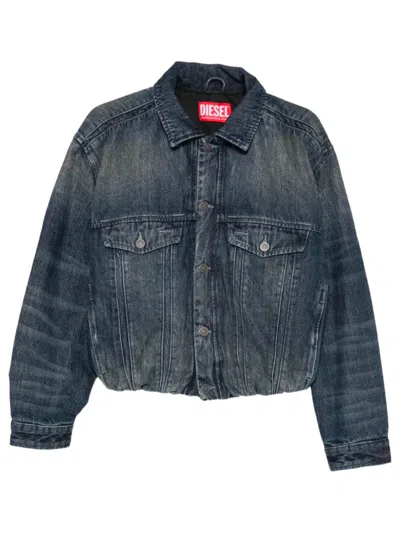 Diesel Lightly Padded Denim Jacket With Drawstring Hem In Blu