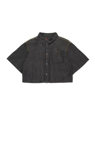 Diesel Kids' Lightweight Black Denim Cropped Shirt