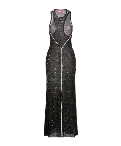 Diesel Lightweight Linen Knit Dress In Black