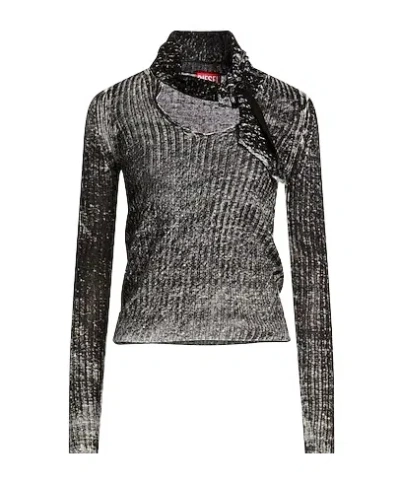 Diesel Lightweight Two-tone Knit Sweater In Black