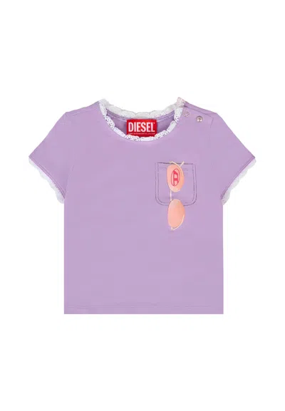 Diesel Lilac T-shirt For Baby Girl With Sunglasses In Pink