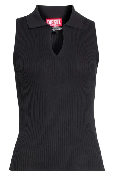 Diesel ® Lilita Sleeveless Rib Recycled Silk & Organic Cotton Polo Sweater In Black