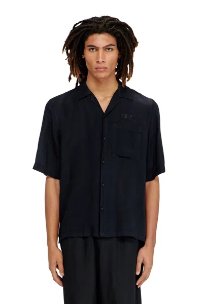 Diesel Linen-blend Shirt With Short Sleeves In Blue
