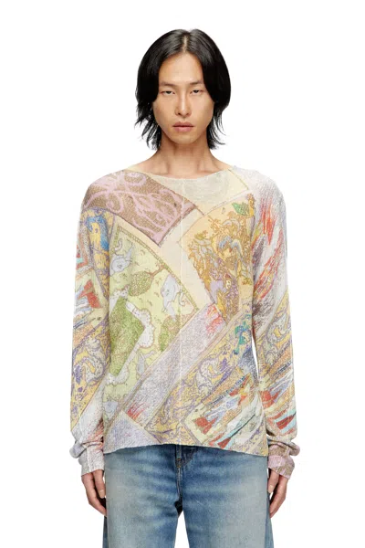 Diesel Linen Jumper With Medieval Print In Multicolor