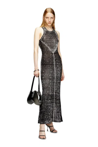 Diesel Linen-knit Dress With Cut-out Logo In Black
