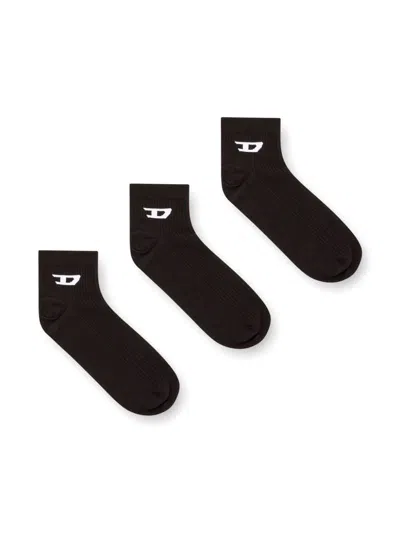 Diesel Logo Ankle Socks (set Of Three) In Black
