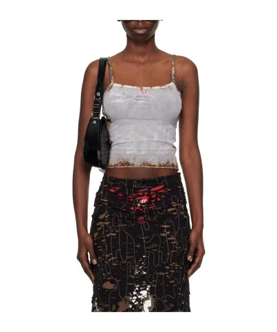 Diesel Logo-appliqué Semi-sheer Tank Top In Black