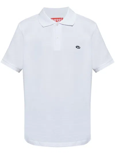 Diesel White Polo Shirt With Classic Collar And D Logo On The Front In Cotton Man