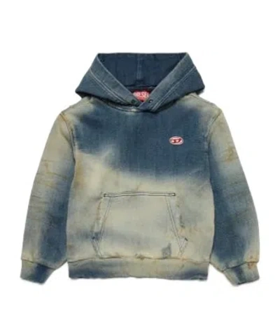 Diesel Logo-appliqué Denim Hoodie In Gray