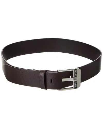Diesel Logo Bluestar Leather Belt In Brown