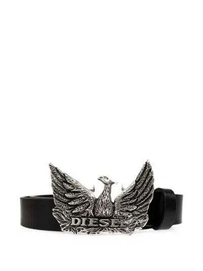 Diesel Logo B-phoenix Leather Belt In Black