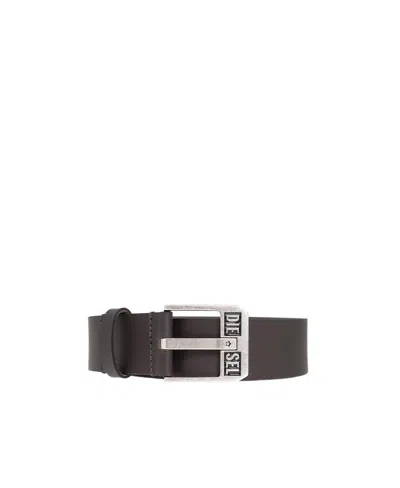 Diesel Logo-buckle Buffalo Leather Belt In Black