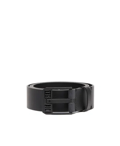 Diesel Logo-buckle Buffalo Leather Belt In Black