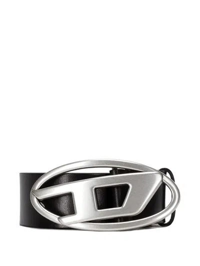 Diesel Logo-buckle Leather Belt In Black
