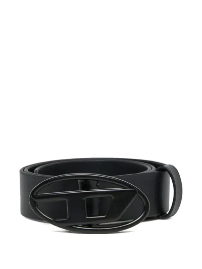 Diesel Kids' Logo-buckle Leather Belt In Black