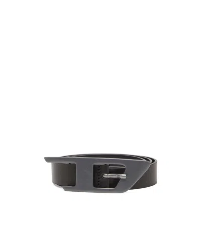Diesel Logo-buckle Leather Belt In Black