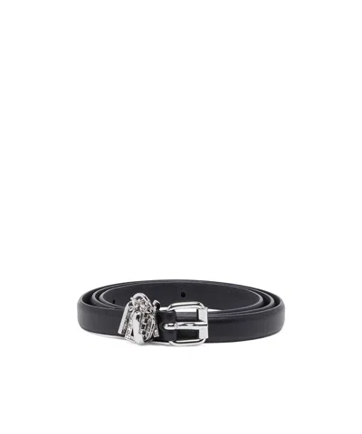 Diesel Logo-charm Leather Belt In Black
