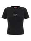 Diesel Short Sleeve Ribbed Crew Neck Top In Black