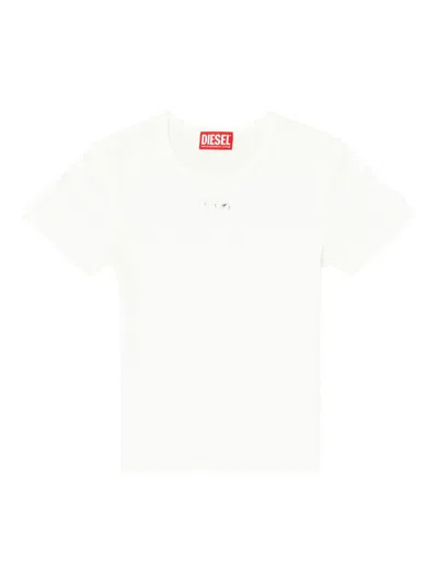 Diesel Women White T-shirt With Logo On The Front And Ribbed Design In Cotton Woman