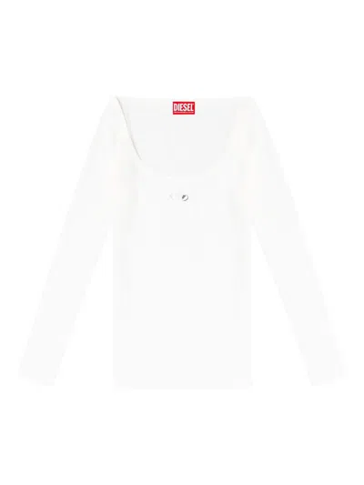 Diesel T-bal-od Long-sleeve Ribbed Cotton Top In White