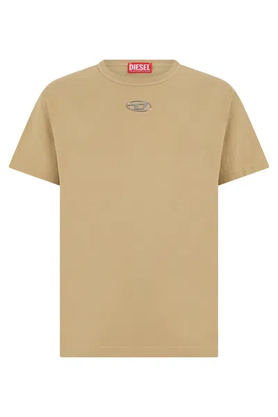 Diesel Cotton Logo Print Short Sleeve T-shirt In Neutral