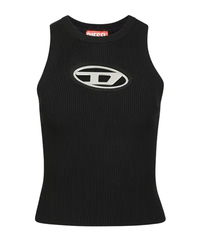 Diesel Logo Cut-out Ribbed Tank Top In Black