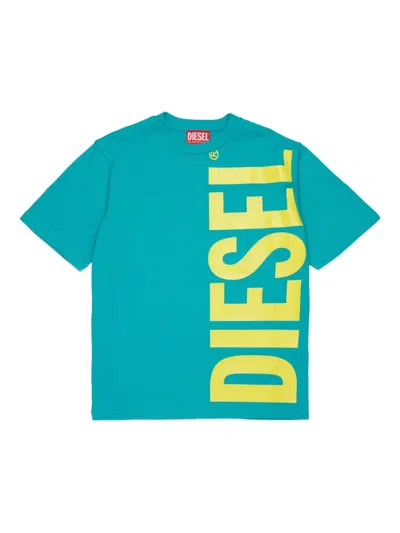 Diesel Kids' Logo-detail Cotton T-shirt In Blue