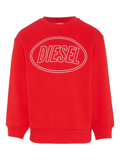 Diesel Kids' Logo-detail Crew-neck Sweatshirt In Red