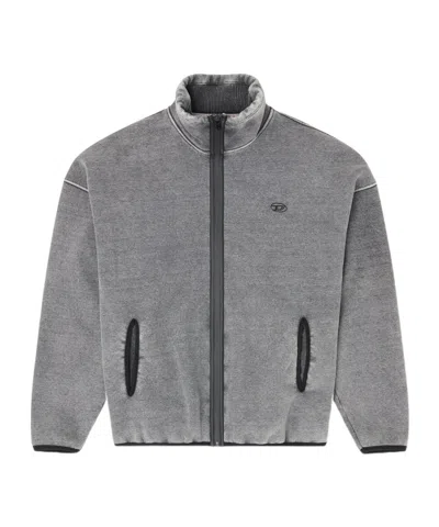 DIESEL LOGO-DETAIL FLEECE ZIP-UP SWEATER